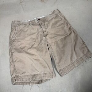 Polo Ralph Lauren Mens Tan Khaki Distressed Relaxed Fit Chino Shorts Size 33